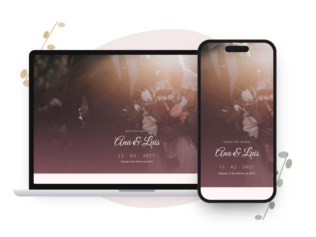 Invitación Jardín Rosa en computadora y celular