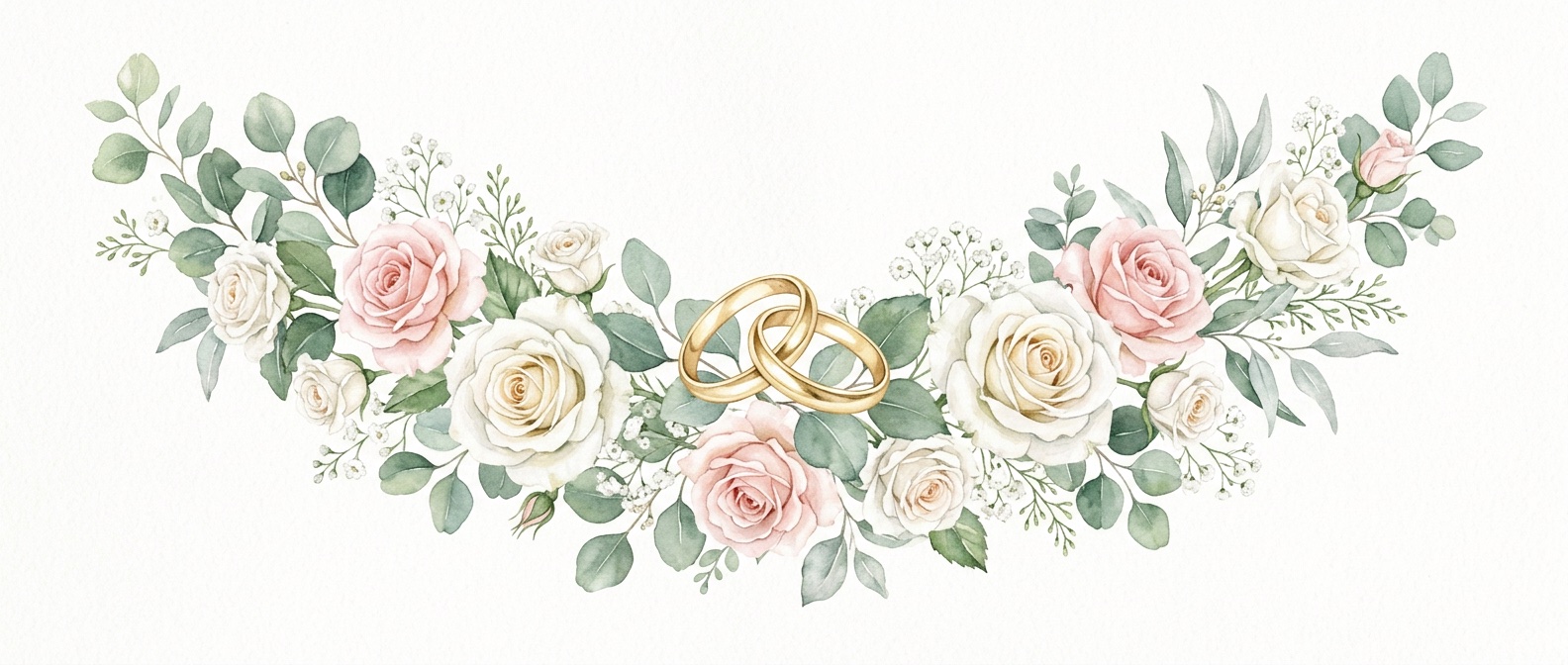 Guirnalda de rosas con dos anillos de boda